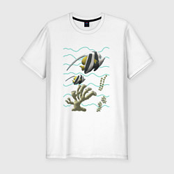 Мужская slim-футболка Морская тематика Рыбки Морские обитатели Коралл,во