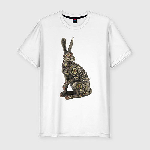 Мужская slim-футболка Бронзовый заяц - скульптура - art / Белый – фото 1