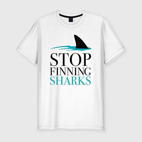 Мужская slim-футболка Хватит ловить акул / Белый – фото 1