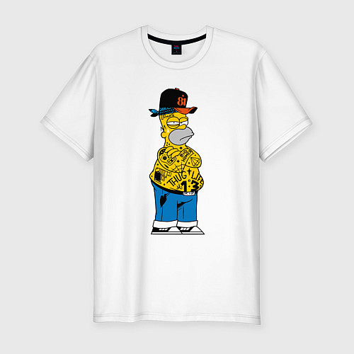 Мужская slim-футболка Гомер Симпсон - жизнь головореза - татуха / Белый – фото 1