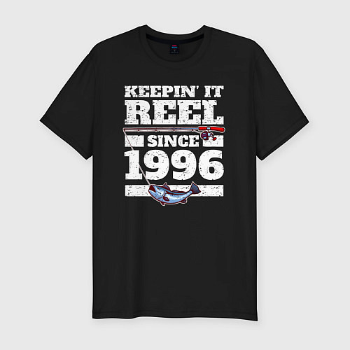 Мужская slim-футболка Держу катушку с 1996 года / Черный – фото 1
