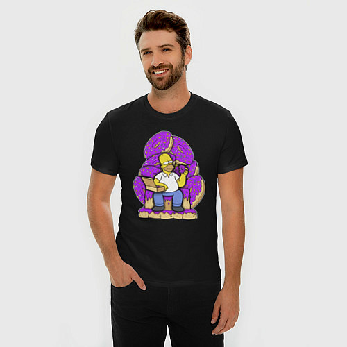 Мужская slim-футболка Гомер Симпсон - страстный любитель пончиков / Черный – фото 3