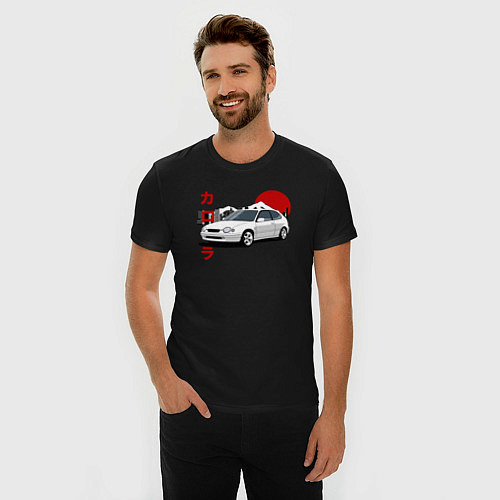 Мужская slim-футболка Toyota Corolla JDM Retro Style / Черный – фото 3