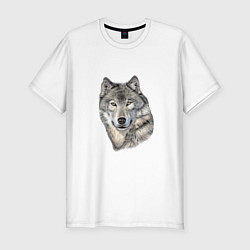 Мужская slim-футболка The leader of a pack of wolves
