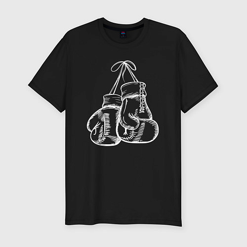 Мужская slim-футболка Боксерские перчатки на груди / Черный – фото 1