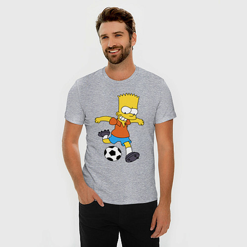 Мужская slim-футболка Барт Симпсон бьёт по футбольному мячу / Меланж – фото 3