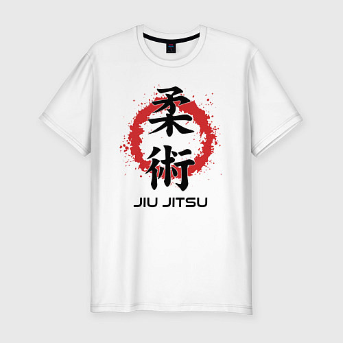 Мужская slim-футболка Jiu jitsu red splashes logo / Белый – фото 1