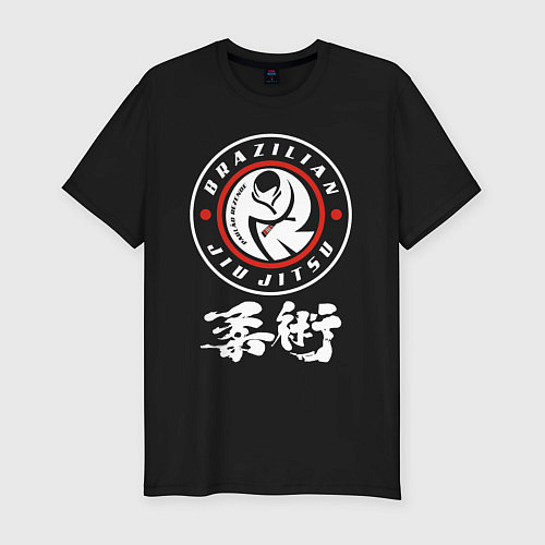Мужская slim-футболка Brazilian splashes Jiu jitsu fighter logo / Черный – фото 1