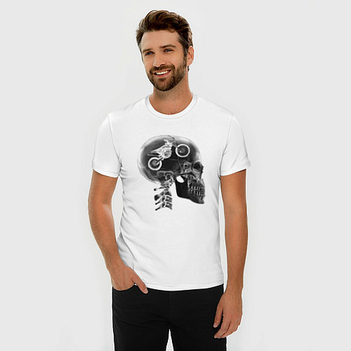 Мужская slim-футболка Рентген головы байкера / Белый – фото 3