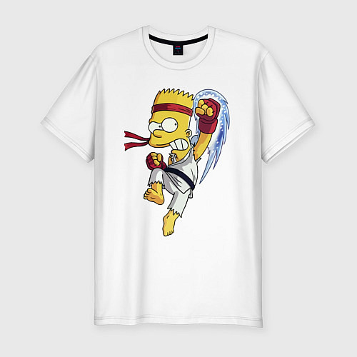 Мужская slim-футболка Боец Барт Симпсон - чёрный пояс / Белый – фото 1