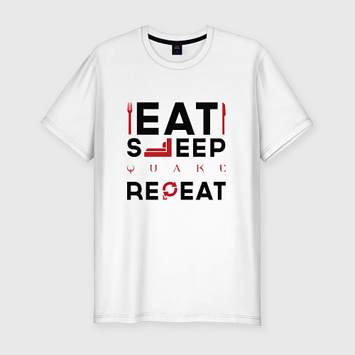 Мужская slim-футболка Надпись: eat sleep Quake repeat / Белый – фото 1