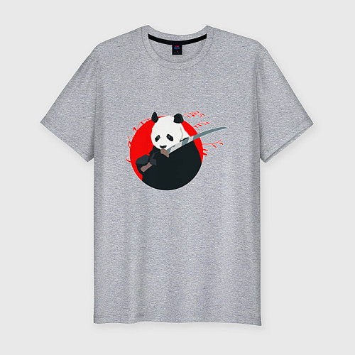Мужская slim-футболка Панда держит меч / Меланж – фото 1