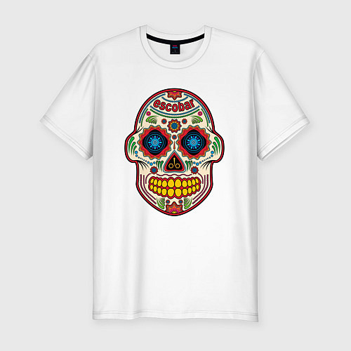 Мужская slim-футболка Череп эскобар с узорами / Белый – фото 1
