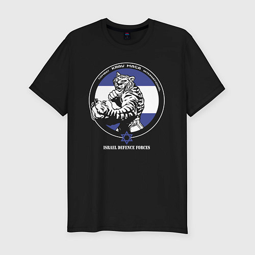 Мужская slim-футболка Krav-maga emblem tiger / Черный – фото 1