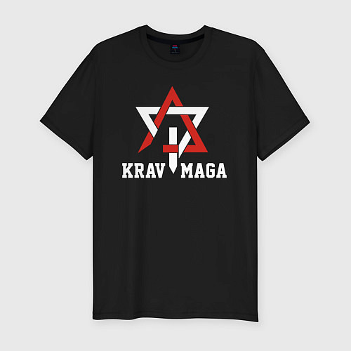 Мужская slim-футболка Krav-maga national wrestling emblem / Черный – фото 1