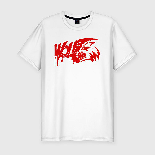 Мужская slim-футболка WOLF красный оскал / Белый – фото 1