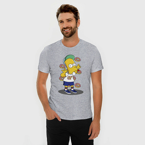 Мужская slim-футболка Барт Симпсон показывает язык / Меланж – фото 3