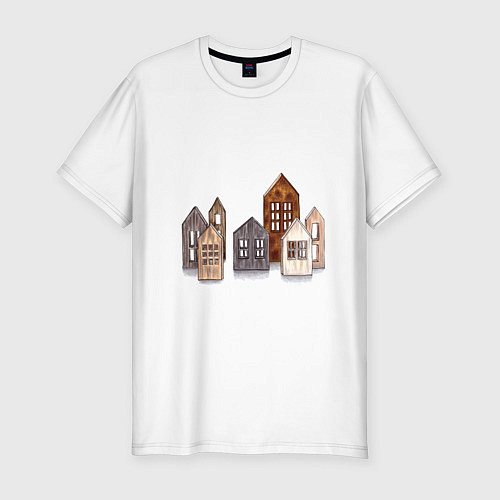 Мужская slim-футболка Хюгге домики / Белый – фото 1