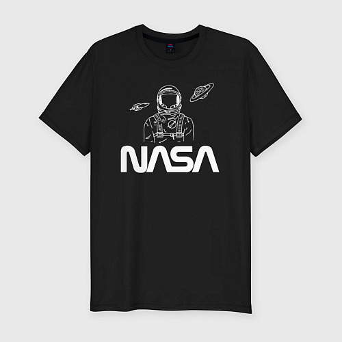 Мужская slim-футболка Nasa - космонавт / Черный – фото 1