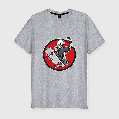 Мужская slim-футболка Скелет скейтбордист / Меланж – фото 1