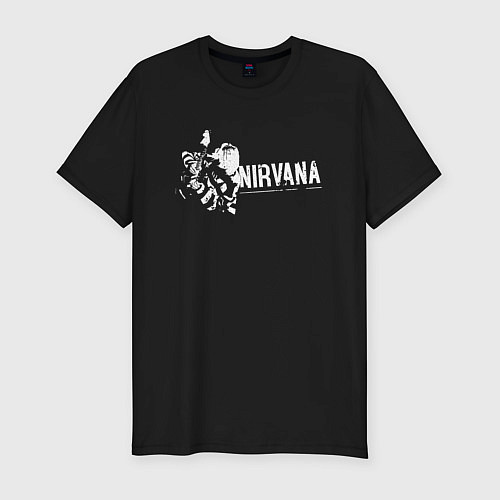 Мужская slim-футболка Nirvana-Курт и гитара / Черный – фото 1