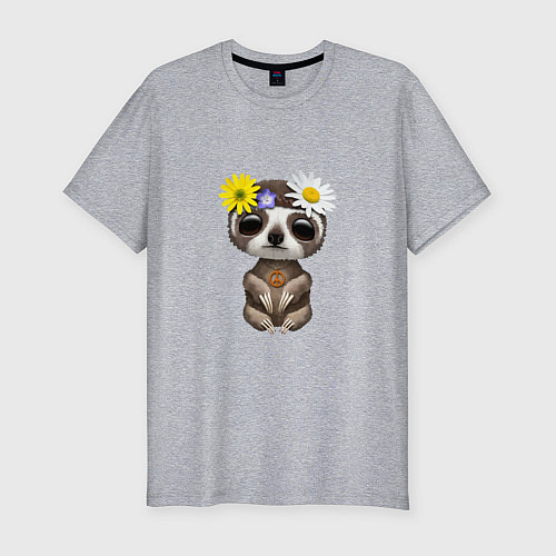 Мужская slim-футболка Мир - Ленивец / Меланж – фото 1