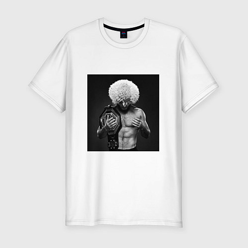 Мужская slim-футболка Хабиб Нурмагомедов чемпион / Белый – фото 1