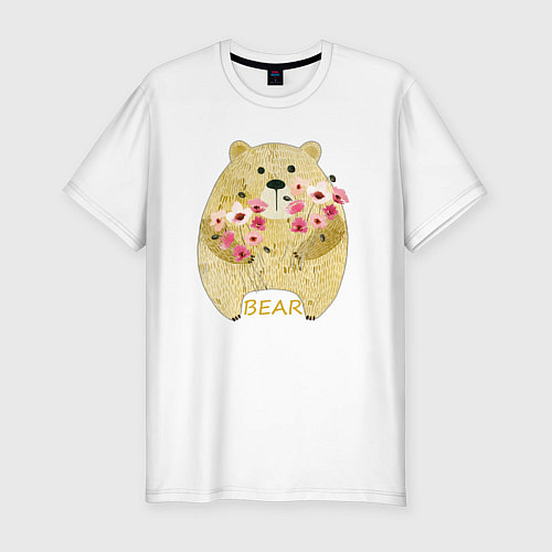 Мужская slim-футболка Flowers by bear / Белый – фото 1