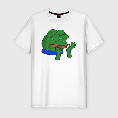 Мужская slim-футболка Лягушонок Пепе в слезах / Белый – фото 1