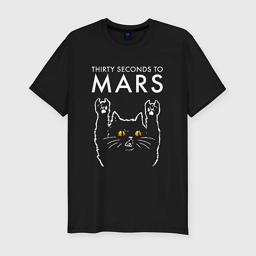 Мужская slim-футболка Thirty Seconds to Mars rock cat / Черный – фото 1
