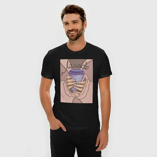 Мужская slim-футболка Уютная бодрость / Черный – фото 3