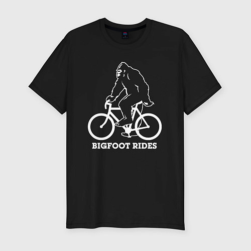 Мужская slim-футболка Бигфут на велосипеде / Черный – фото 1
