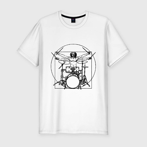 Мужская slim-футболка Vitruvian drummer / Белый – фото 1