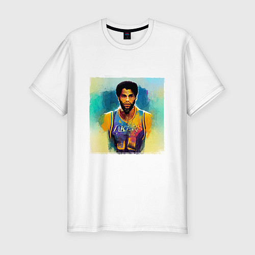 Мужская slim-футболка Акварельная иллюстрация с Карим Абдул-Джаббар / Белый – фото 1