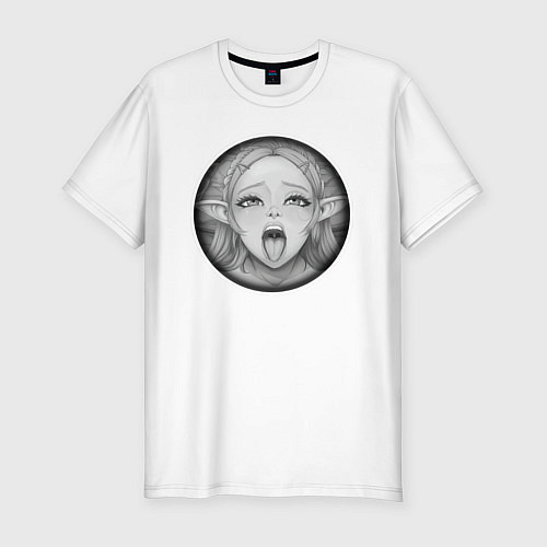 Мужская slim-футболка Ахегао эльфийка / Белый – фото 1