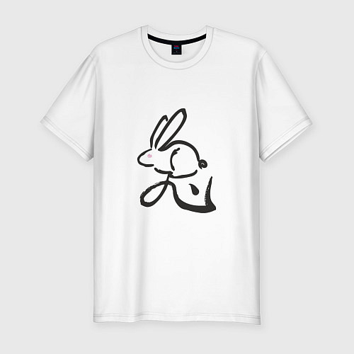 Мужская slim-футболка Кролик - Иероглиф / Белый – фото 1