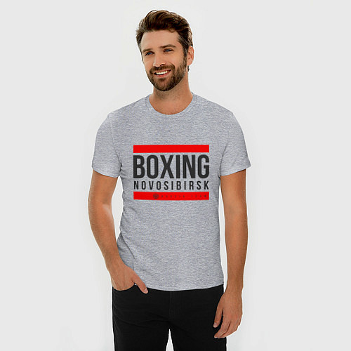 Мужская slim-футболка Novosibirsk boxing team / Меланж – фото 3