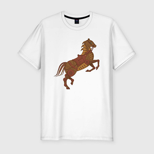 Мужская slim-футболка Стимпанк-лошадь / Белый – фото 1