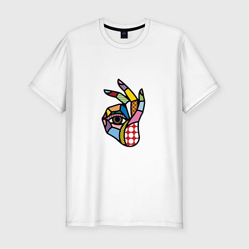 Мужская slim-футболка Психоделическая рука и глаз / Белый – фото 1
