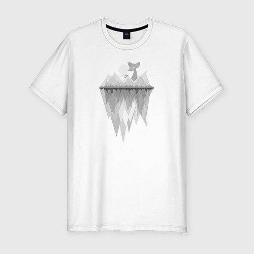 Мужская slim-футболка Серая лиса и горы / Белый – фото 1