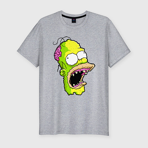 Мужская slim-футболка Гомер Симпсон - зомби - halloween / Меланж – фото 1