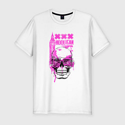 Мужская slim-футболка Череп с розовых очках - Hooligan