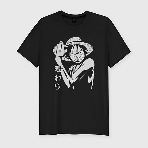 Мужская slim-футболка Луффи соломенная шляпа / Черный – фото 1