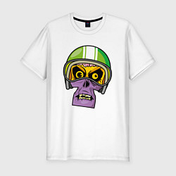 Мужская slim-футболка Фиолетовый череп в каске