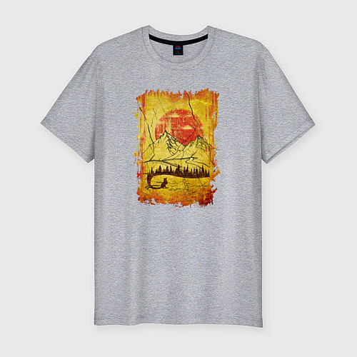 Мужская slim-футболка Лиса на Холсте / Меланж – фото 1