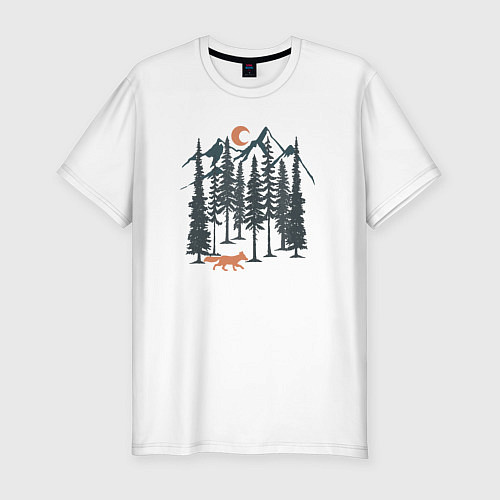 Мужская slim-футболка Лисичка в Лесу / Белый – фото 1