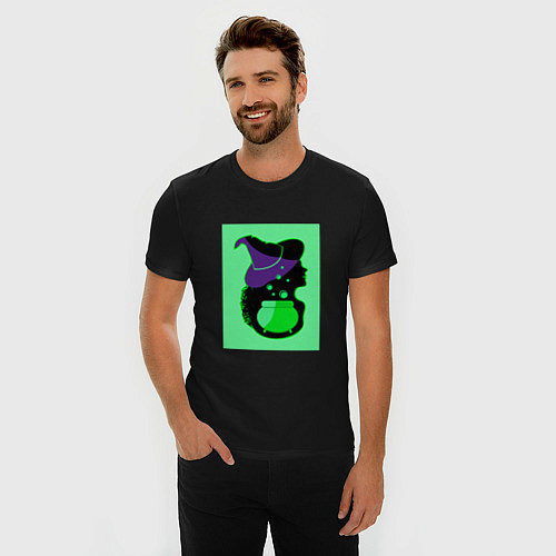Мужская slim-футболка Девушка ведьма и котел с зельем / Черный – фото 3
