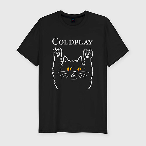 Мужская slim-футболка Coldplay rock cat / Черный – фото 1