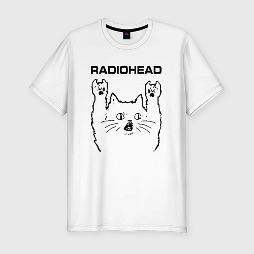 Мужская slim-футболка Radiohead - rock cat / Белый – фото 1