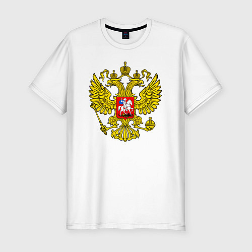 Мужская slim-футболка Герб России - прозрачный фон / Белый – фото 1